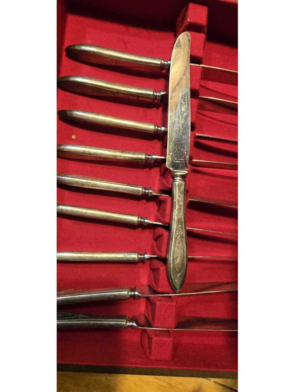 Vintage Set Of 10 DELUXE Stainless Knives And Case . Monogram C